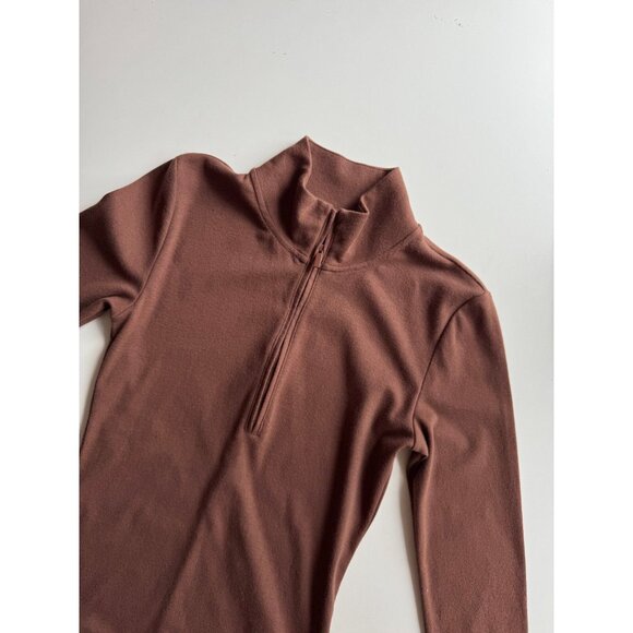 Aritzia SUNDAY BEST Brown Cotton Blend Jersey Half Zip Long Sleeve Dress, Size M - Picture 6 of 12